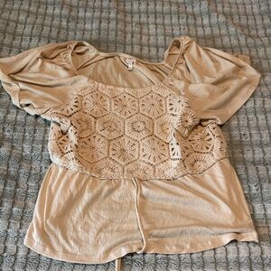 Maurices Beige Crochet-Front Puff Sleeve Blouse